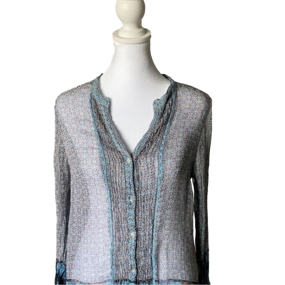 Lucky Brand Medallion Print Sheer Blouse - Picture 3 of 14